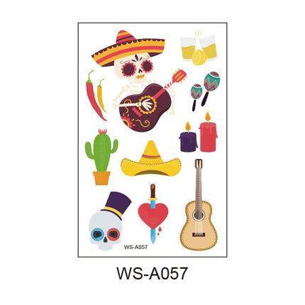 10 Pack Day of the Dead Halloween Temporary Tattoos - Mexican Fiesta Party Body Sticker Props, Style 7