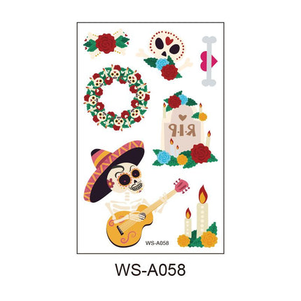 10 Pack Day of the Dead Halloween Temporary Tattoos - Mexican Fiesta Party Body Sticker Props, Style 8