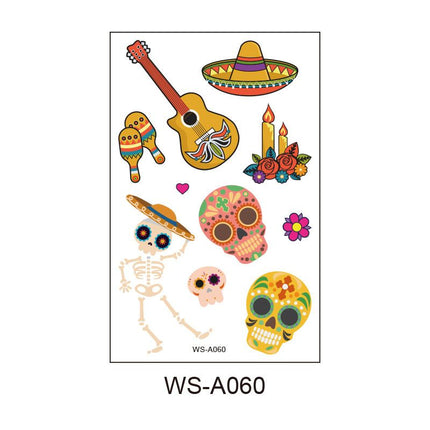 10 Pack Day of the Dead Halloween Temporary Tattoos - Mexican Fiesta Party Body Sticker Props, Style 10