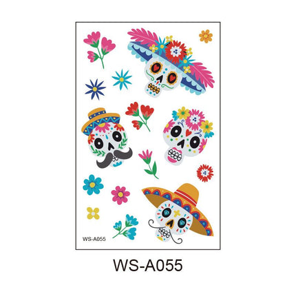 20 Sheets Day of the Dead Halloween Temporary Tattoos - Mexican Fiesta Party Body Sticker Props, 10 Styles x 2 Sheets