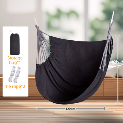Black Oversized Hanging Swing Chair Canvas Hammock (120 x 150 CM) - Portable Indoor & Outdoor Leisure Hammock Chair with Thickened Binding Ropes and Storage Bag