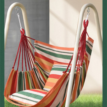 Black Oversized Hanging Swing Chair Canvas Hammock + 2 Pack 45 x 45CM Pillows Set (120 x 150 CM) - Portable Indoor & Outdoor Thickened Leisure Hammock Chair with Binding Ropes and Storage Bag