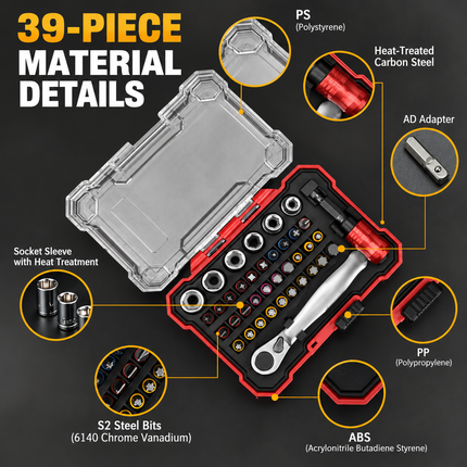 38-Piece Precision Screwdriver & Ratchet Wrench Set - Multi Purpose Rainbow Magic Box Household Tool Kit with Dedicated Storage Box
