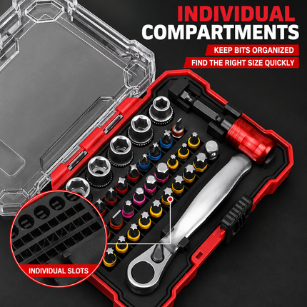 38-Piece Precision Screwdriver & Ratchet Wrench Set - Multi Purpose Rainbow Magic Box Household Tool Kit with Dedicated Storage Box