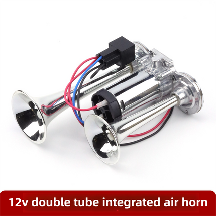 Super Loud Dual-Trumpet Integrated Air Horn with Compressor & Mounting Hardware for Truck Car Trains Lorrys (12V Silver)