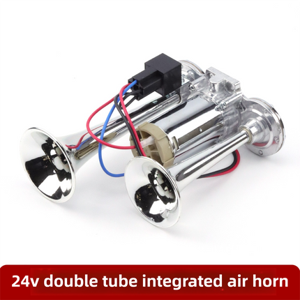 Super Loud Dual-Trumpet Integrated Air Horn with Compressor & Mounting Hardware for Truck Car Trains Lorrys (24V Silver)