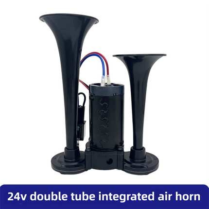 Super Loud Dual-Trumpet Integrated Air Horn with Compressor & Mounting Hardware for Truck Car Trains Lorrys (24V Black)