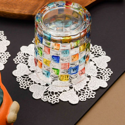 18-Piece White 5.5 Inch Geometric Embroidered Lace Coaster Set - Elegant Round Dining & Tea Table Mat Doily, 2 Pieces of 9 Styles
