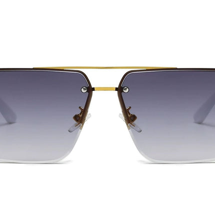 Square Rimless Diamond Cut Sunglasses with Black PU Leather Storage Case - Gold Frame Marble Black Sunscreen Glasses for Men & Women