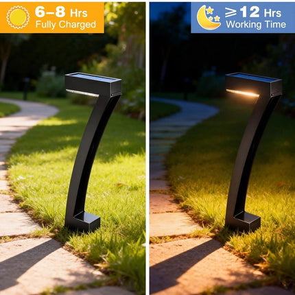 6 Pack "7" Shaped Solar Pathway Lights - Outdoor Waterproof Modern LED Landscape Stake Lights with Auto Dusk-to-Dawn Sensor for Garden Yard Walkway & Lawn