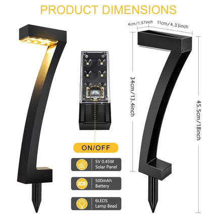 6 Pack "7" Shaped Solar Pathway Lights - Outdoor Waterproof Modern LED Landscape Stake Lights with Auto Dusk-to-Dawn Sensor for Garden Yard Walkway & Lawn