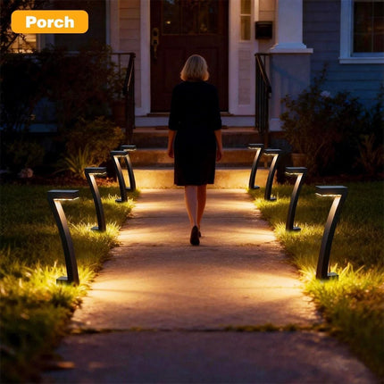 8 Pack "7" Shaped Solar Pathway Lights - Outdoor Waterproof Modern LED Landscape Stake Lights with Auto Dusk-to-Dawn Sensor for Garden Yard Walkway & Lawn