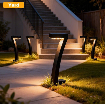 8 Pack "7" Shaped Solar Pathway Lights - Outdoor Waterproof Modern LED Landscape Stake Lights with Auto Dusk-to-Dawn Sensor for Garden Yard Walkway & Lawn