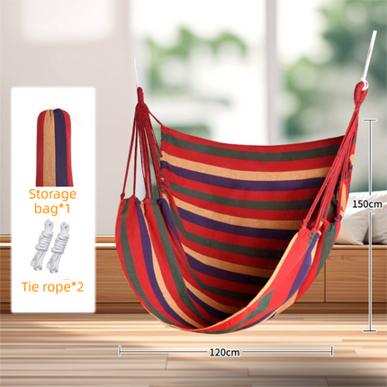 Red Stripes Oversized Hanging Swing Chair Canvas Hammock (120 x 150 CM) - Portable Indoor & Outdoor Leisure Hammock Chair with Thickened Binding Ropes and Storage Bag