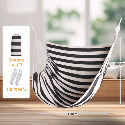 Black White Stripes Oversized Hanging Swing Chair Canvas Hammock (120 x 150 CM) - Portable Indoor & Outdoor Leisure Hammock Chair with Thickened Binding Ropes and Storage Bag