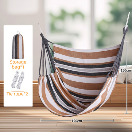 Khaki Stripes Oversized Hanging Swing Chair Canvas Hammock (120 x 150 CM) - Portable Indoor & Outdoor Leisure Hammock Chair with Thickened Binding Ropes and Storage Bag
