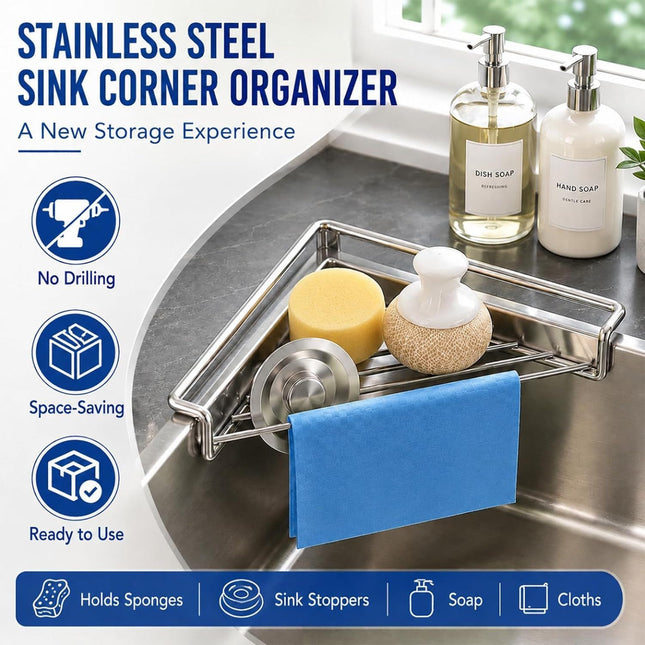 2PCS Stainless Steel Sink Corner Organizer