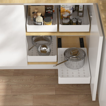 68CM White Extended Pull Out Cabinet Organizer (Small Tray 37 x 13.5 x 6cm) - Slide Out Drawer Shelves & Base Cabinet Storage Trays for Kitchen Spices, Bowls, and Cookware