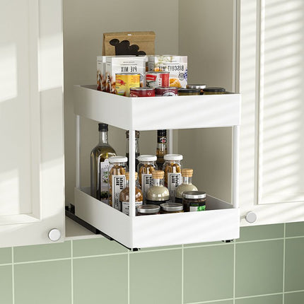 71CM White Extended Pull Out Cabinet Organizer (Large Tray 40 x 27 x 9cm) - Slide Out Drawer Shelves & Base Cabinet Storage Trays for Kitchen Spices, Bowls, and Cookware