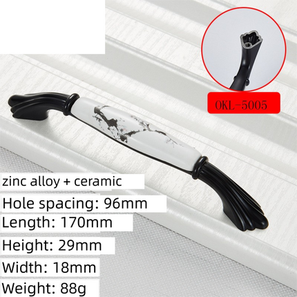 2 Pack Ceramic & Matte Black Zinc Alloy Cabinet Handle (Hole Spacing 96MM) - Vintage Ink Plum Blossom Style for Drawers and Cupboards, OKL-5005