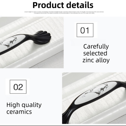 2 Pack Ceramic & Matte Black Zinc Alloy Cabinet Handle (Hole Spacing 96MM) - Vintage Ink Plum Blossom Style for Drawers and Cupboards, OKL-5005