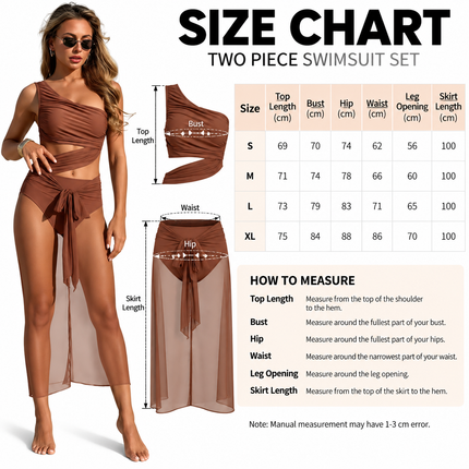 Black Stylish One-Shoulder One-Piece Swimsuit + Sheer Mesh Sarong Wrap Skirt Set (XL Size) - Women's Elegant Ruched Crossover Tummy Control Beachwear with Wireless Chest Padding for Beach Holiday Party