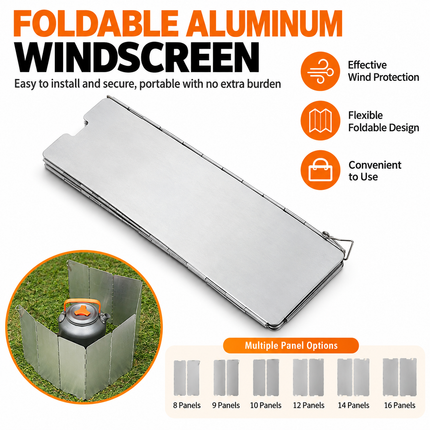 Outdoor Camping Folding Aluminum Alloy Stove Windscreen with Storage Bag - 12 Pieces Portable Gas Stove Wind Shield Board Set, Total Length 100 cm x Height 24 cm