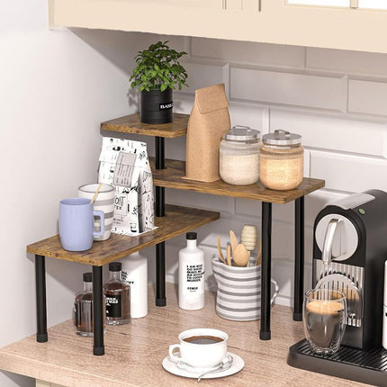 3 Tier Large Rotating Countertop Corner Storage Rack - Multifunctional Durable Mental Organizer Shelves Fit L Shape & Straight Line Desktop Layout