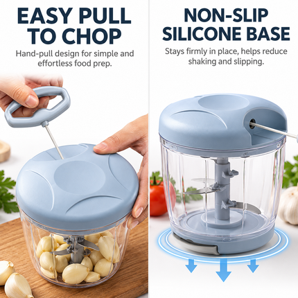 Pink Manual Pull String Food Chopper - 900ml Extra Large Vegetable Cutter, Garlic Mincer & Baby Food Processor