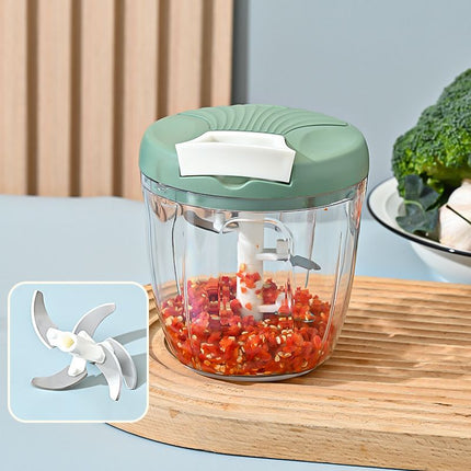 Green Manual Pull String Food Chopper - 900ml Extra Large Vegetable Cutter, Garlic Mincer & Baby Food Processor