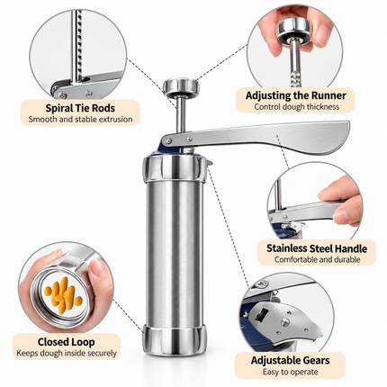 25PCS Mutifunctional Aluminum Alloy Cookie Press Set - DIY Biscuit Maker & Cake Icing Gun with 2-Gear Thickness and 20 Pattern Discs