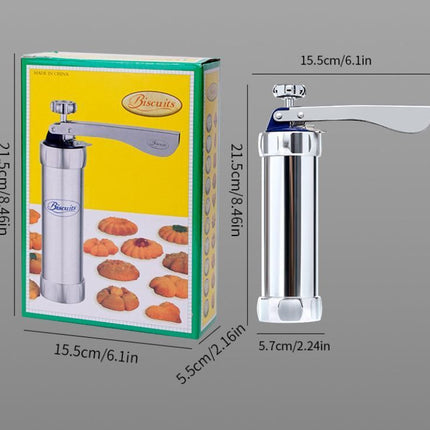 25PCS Mutifunctional Aluminum Alloy Cookie Press Set - DIY Biscuit Maker & Cake Icing Gun with 2-Gear Thickness and 20 Pattern Discs