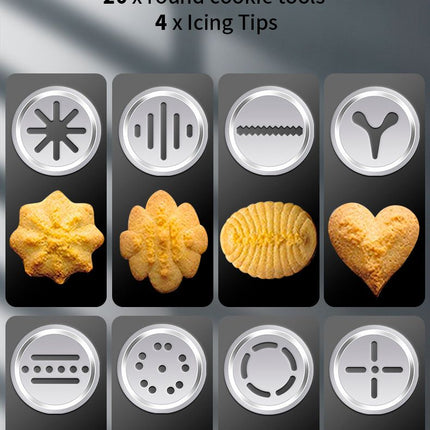 25PCS Mutifunctional Aluminum Alloy Cookie Press Set - DIY Biscuit Maker & Cake Icing Gun with 2-Gear Thickness and 20 Pattern Discs