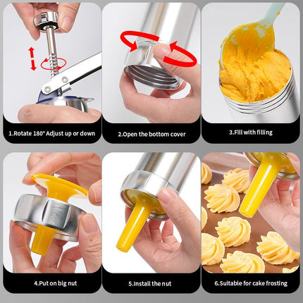 30PCS Mutifunctional Aluminum Alloy Cookie Press Set - Adjustable Thickness Biscuit DIY Maker & Cake Icing Gun with 20 Pattern Discs and 8 Stainless Steel Icing Nozzles