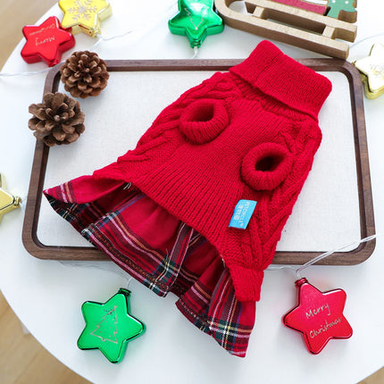 Red  L Size Reindeer antler design bow-knot Christmas Pet Knitted Dress - Acrylic Dog and Cat Jumper, Lightweight Festive Winter Outfit for Pets, Holiday Photos and Celebrations