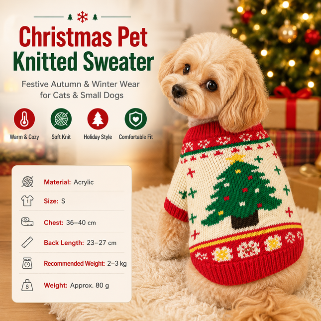 Red and Green S Size Christmas tree pattern Christmas Pet Knitted – product detail