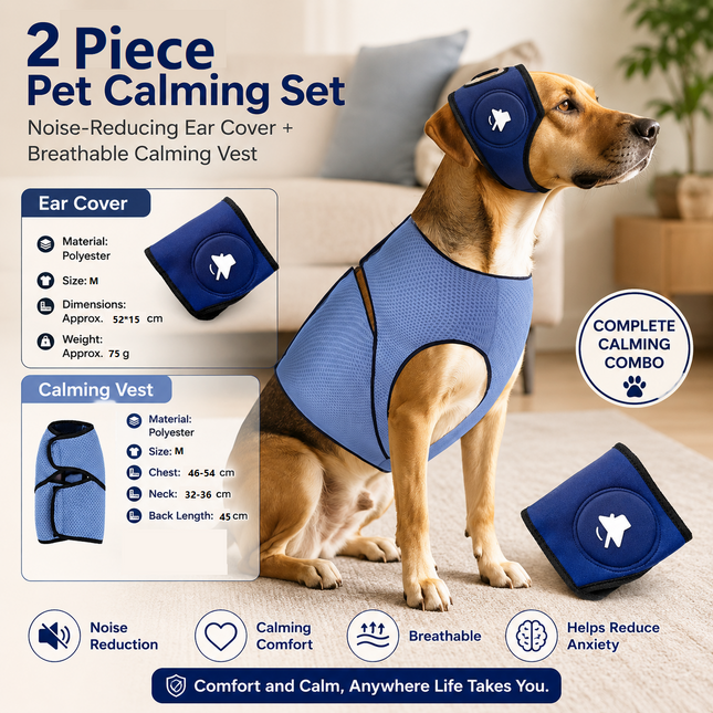 Blue M Size Dog Anxiety Relief Set