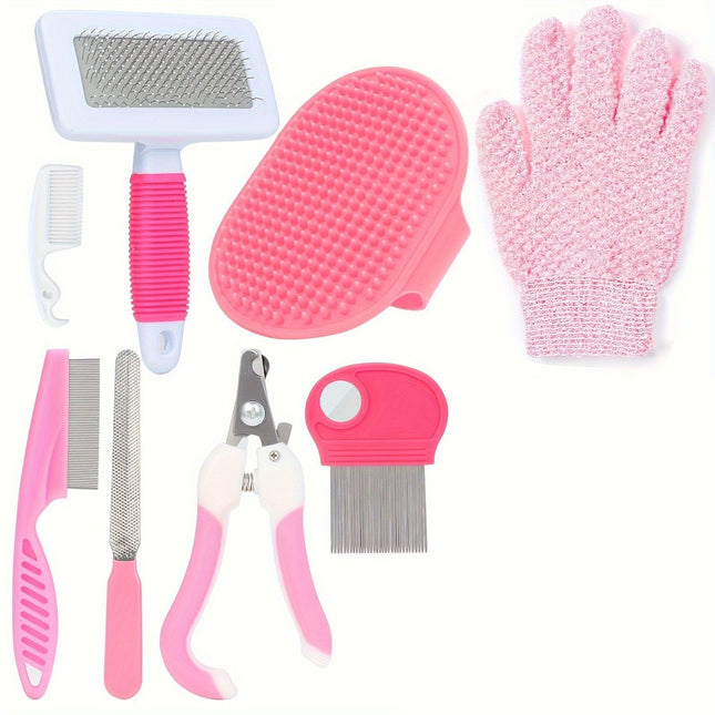 Pink 8-Piece Pet Grooming Kit