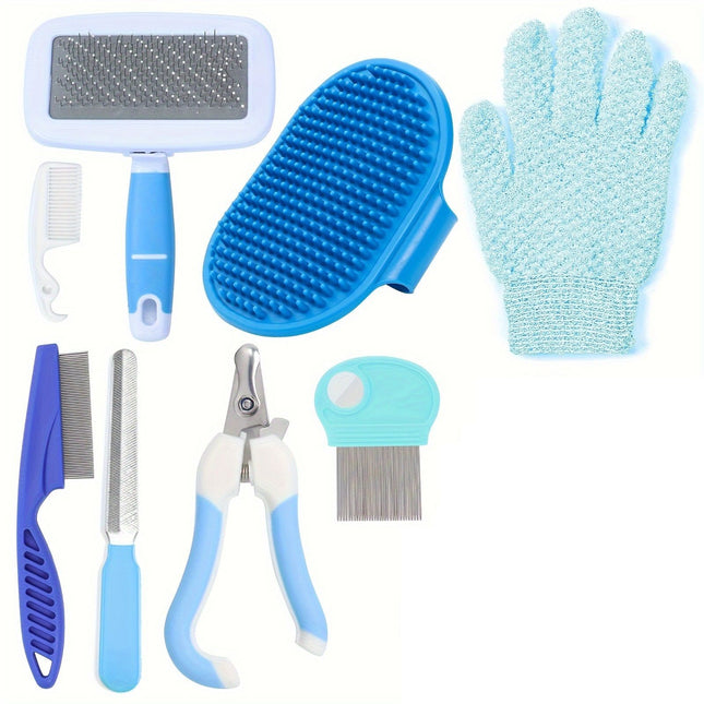 Blue 8-Piece Pet Grooming Kit