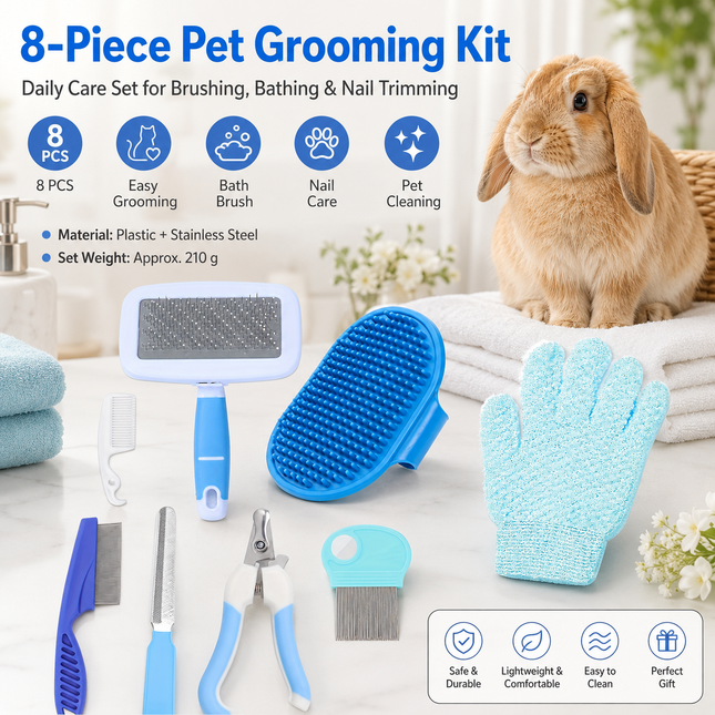 Blue 8-Piece Pet Grooming Kit – product detail