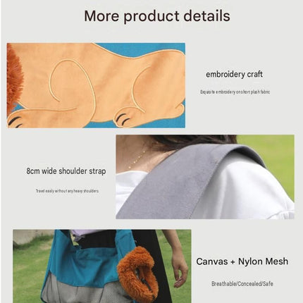 Lion Style Canvas Pet Carrier Grey Bag（big size 45*12.5*29cm） - Adjustable Head Opening, Breathable Mesh, 8cm Wide Shoulder Strap, PE Support Base, Portable Crossbody Sling for Cats and Dogs, Travel Friendly Design