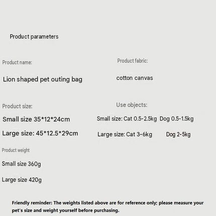 Lion Style Canvas Pet Carrier Blue Bag（big size 45*12.5*29cm） - Adjustable Head Opening, Breathable Mesh, 8cm Wide Shoulder Strap, PE Support Base, Portable Crossbody Sling for Cats and Dogs, Travel Friendly Design