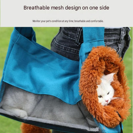 Lion Style Canvas Pet Carrier Blue Bag（big size 45*12.5*29cm） - Adjustable Head Opening, Breathable Mesh, 8cm Wide Shoulder Strap, PE Support Base, Portable Crossbody Sling for Cats and Dogs, Travel Friendly Design