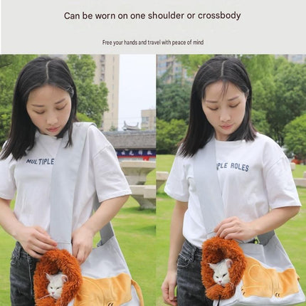 Lion Style Canvas Pet Carrier Blue Bag（big size 45*12.5*29cm） - Adjustable Head Opening, Breathable Mesh, 8cm Wide Shoulder Strap, PE Support Base, Portable Crossbody Sling for Cats and Dogs, Travel Friendly Design