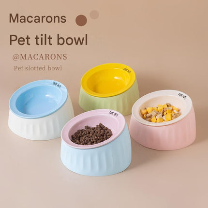 Pet Feeding Set - 15 Degree Tilted Ceramic Yellow Bowl and Yellow Non-Slip PVC Mat, Detachable Design, Easy Clean Cat Dog Food Water Dish