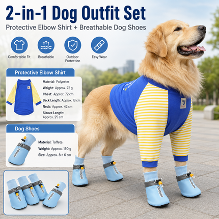 Blue 3XL Size Dog Protective Care Set - Polyester Elbow Sleeve, Adjustable Taffeta Dog Boots with Non-Slip Sole, Breathable Joint Support Clothing and Paw Protection
