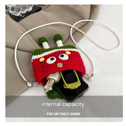 Apples Knitted Crossbody Bag - Handmade Crochet Mini Purse with Adjustable Strap, Cute Cartoon Fruit Design, Lightweight 110g, Phone and Essentials Organizer for Women and Girls