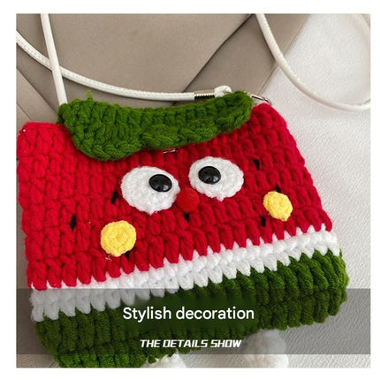 Watermelon Knitted Crossbody Bag - Handmade Crochet Mini Purse with Adjustable Strap, Cute Cartoon Fruit Design, Lightweight 110g, Phone and Essentials Organizer for Women and Girls