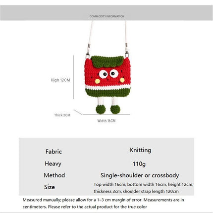Watermelon Knitted Crossbody Bag - Handmade Crochet Mini Purse with Adjustable Strap, Cute Cartoon Fruit Design, Lightweight 110g, Phone and Essentials Organizer for Women and Girls