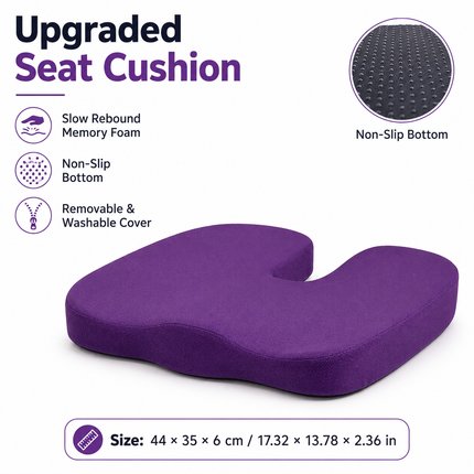 Purple Memory Foam Seat Cushion - 44 X 35 X 6 Cm Polyester Chair Pad